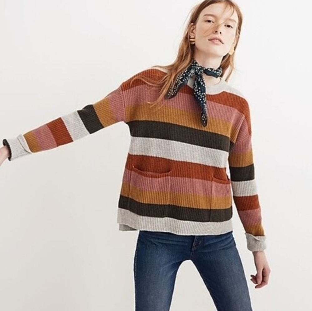 Madewell Pullover Cotton Knit Sweater in Walton Stripe | Size Medium M
